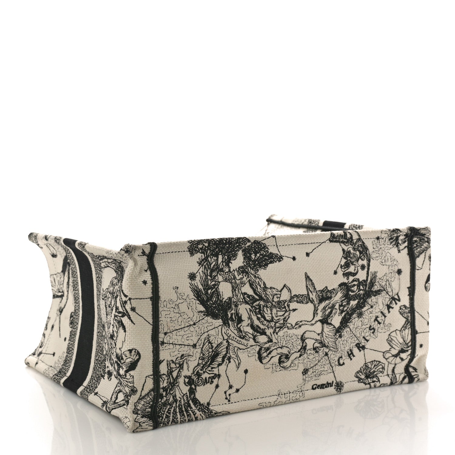 Christian Dior Canvas Embroidered Small Zodiac Toile De Jouy Book Tote Latte 4 of 10