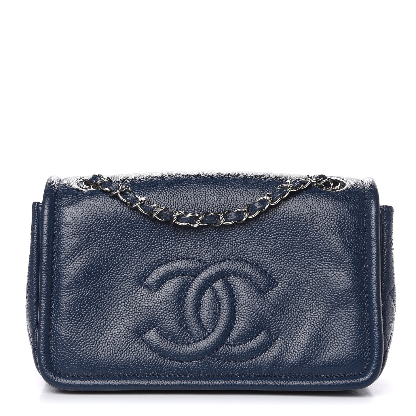 Caviar Medium Timeless CC Flap Navy Blue