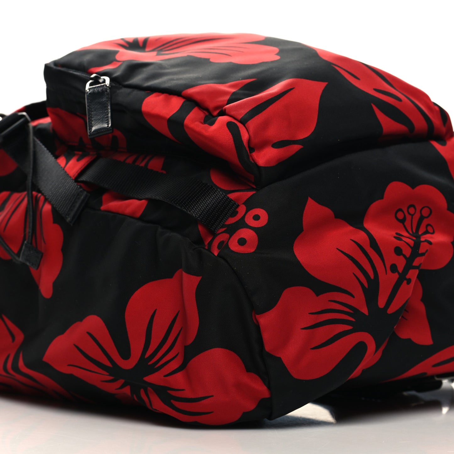 Tessuto Hibiscus Print Double Buckle Backpack Black Rosso