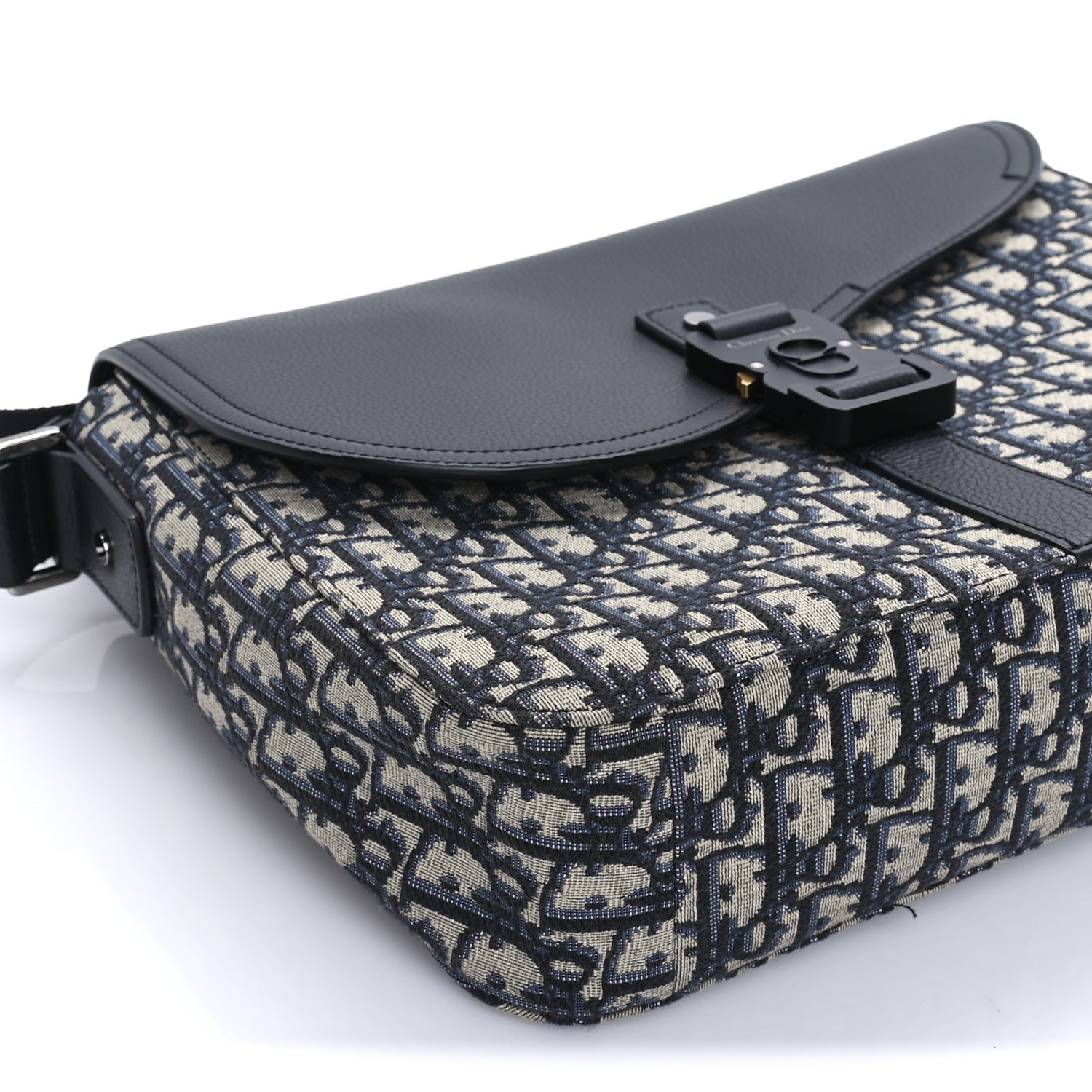Christian Dior Oblique Jacquard Grained Calfskin Medium Saddle Messenger Bag Beige Black 7 of 7