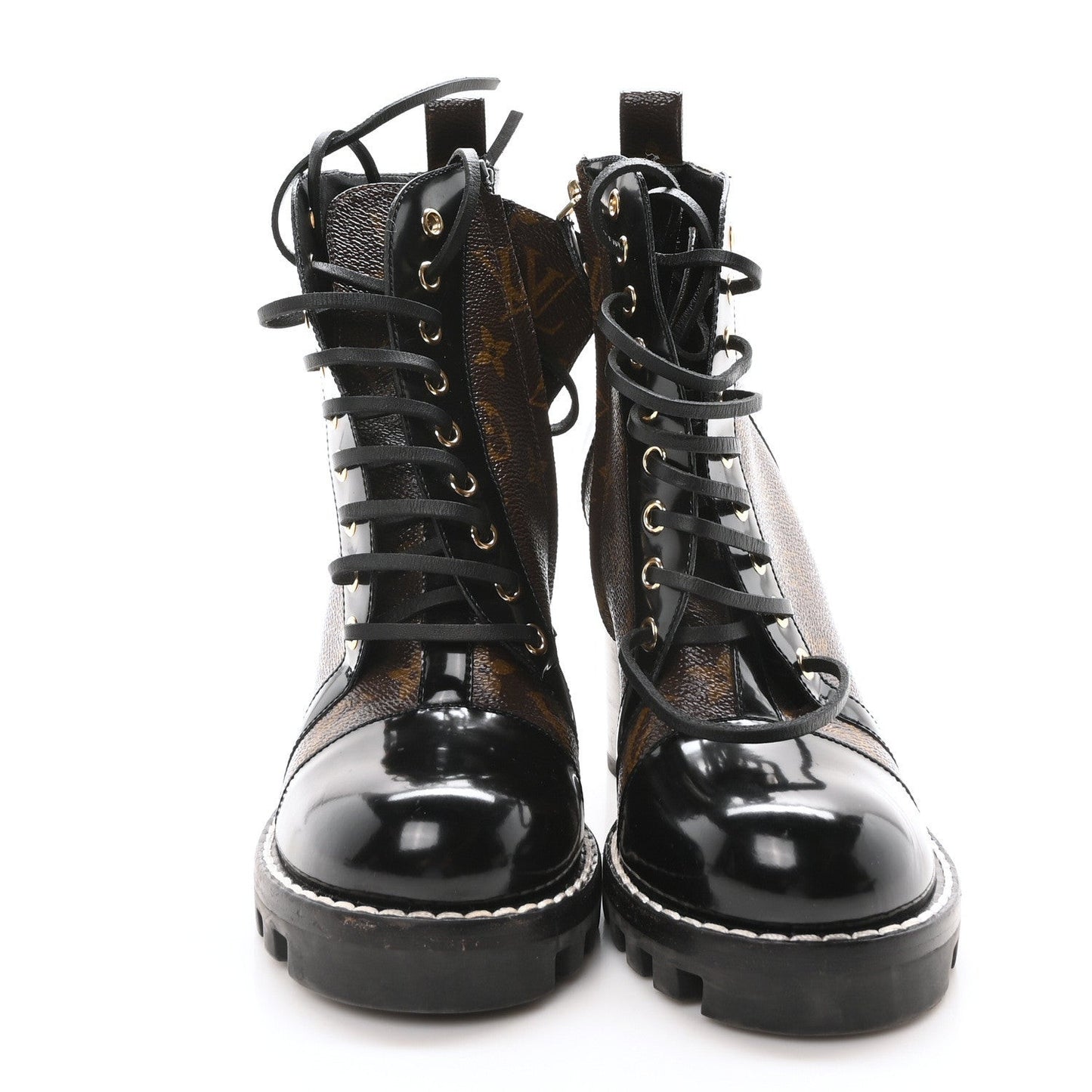 Patent Calfskin Monogram Star Trail Ankle Boots Black