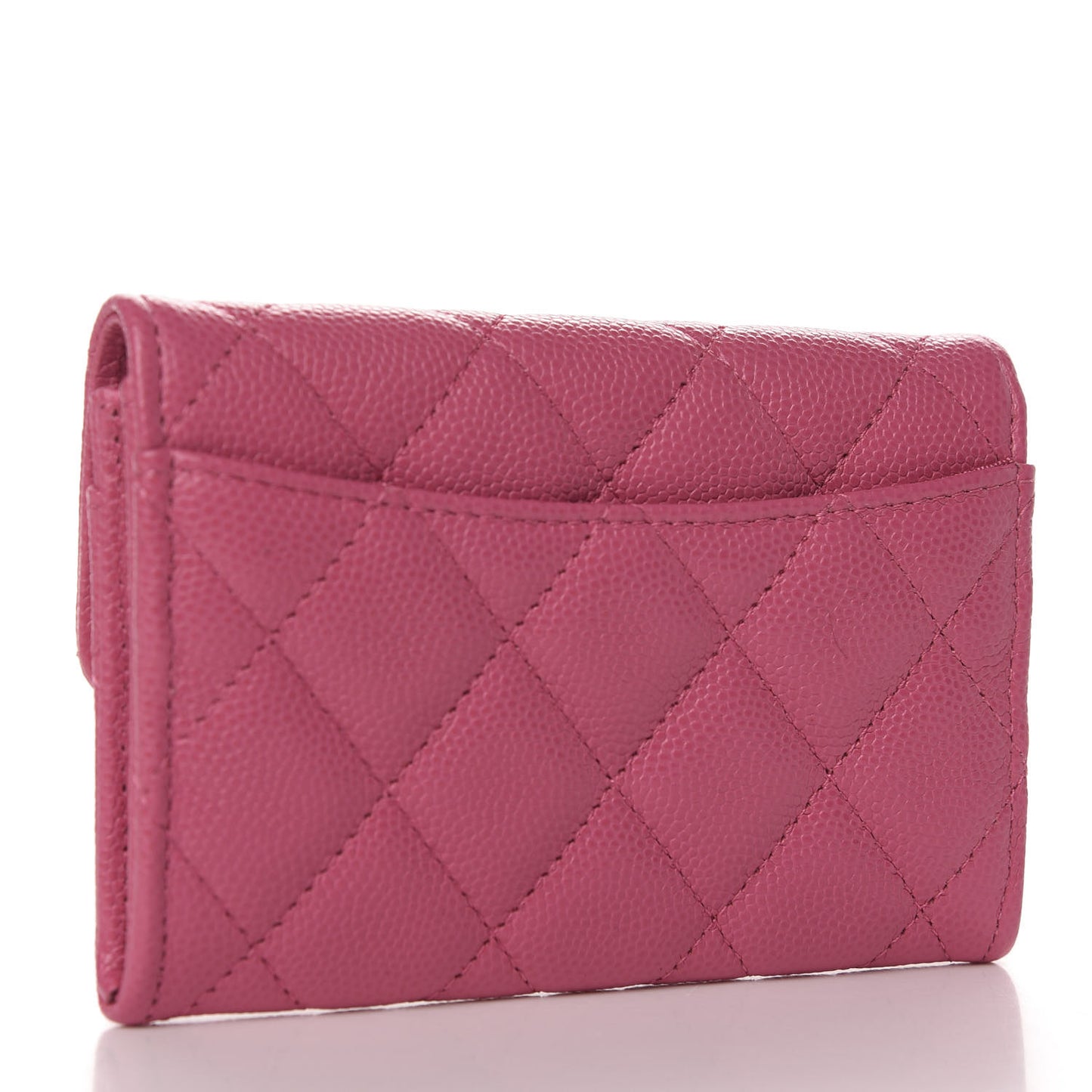 Caviar Quilted Flap Card Holder Wallet Pink