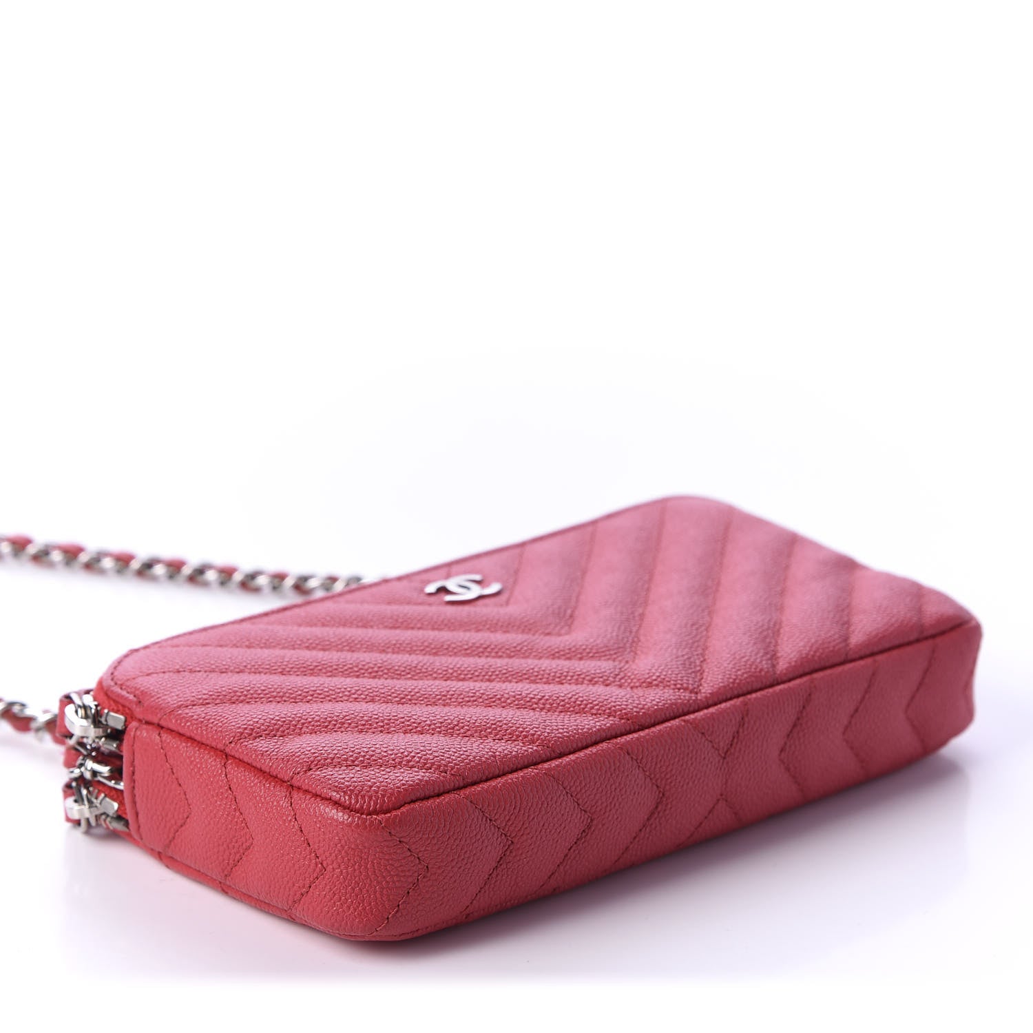 Chanel Caviar Chevron Quilted Small Clutch With Chain Light Red 4 of 11