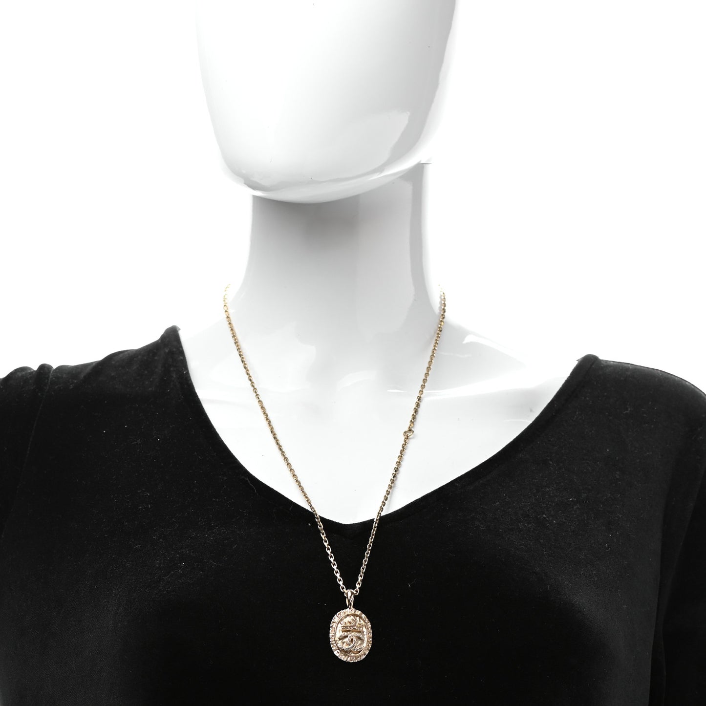 Crystal CC Medallion Necklace Gold