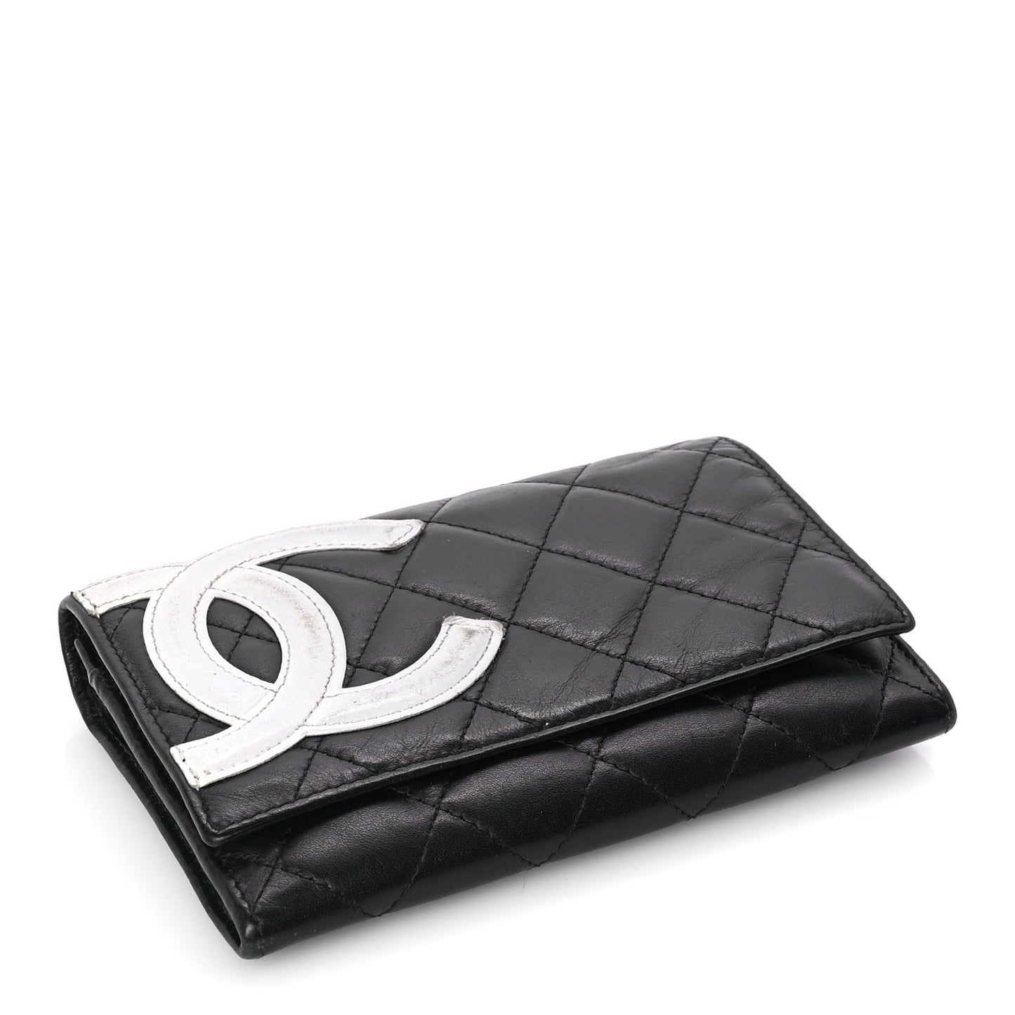Calfskin Quilted Cambon Flap Wallet Black White