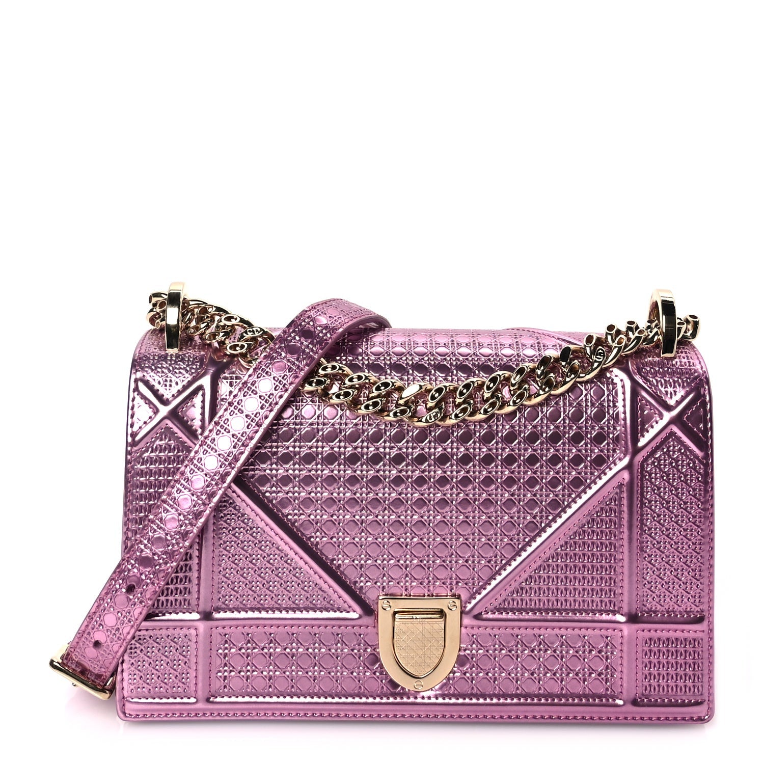 Christian Dior Metallic Patent Micro-Cannage Small Diorama Flap Bag Hyper Pink 1 of 8