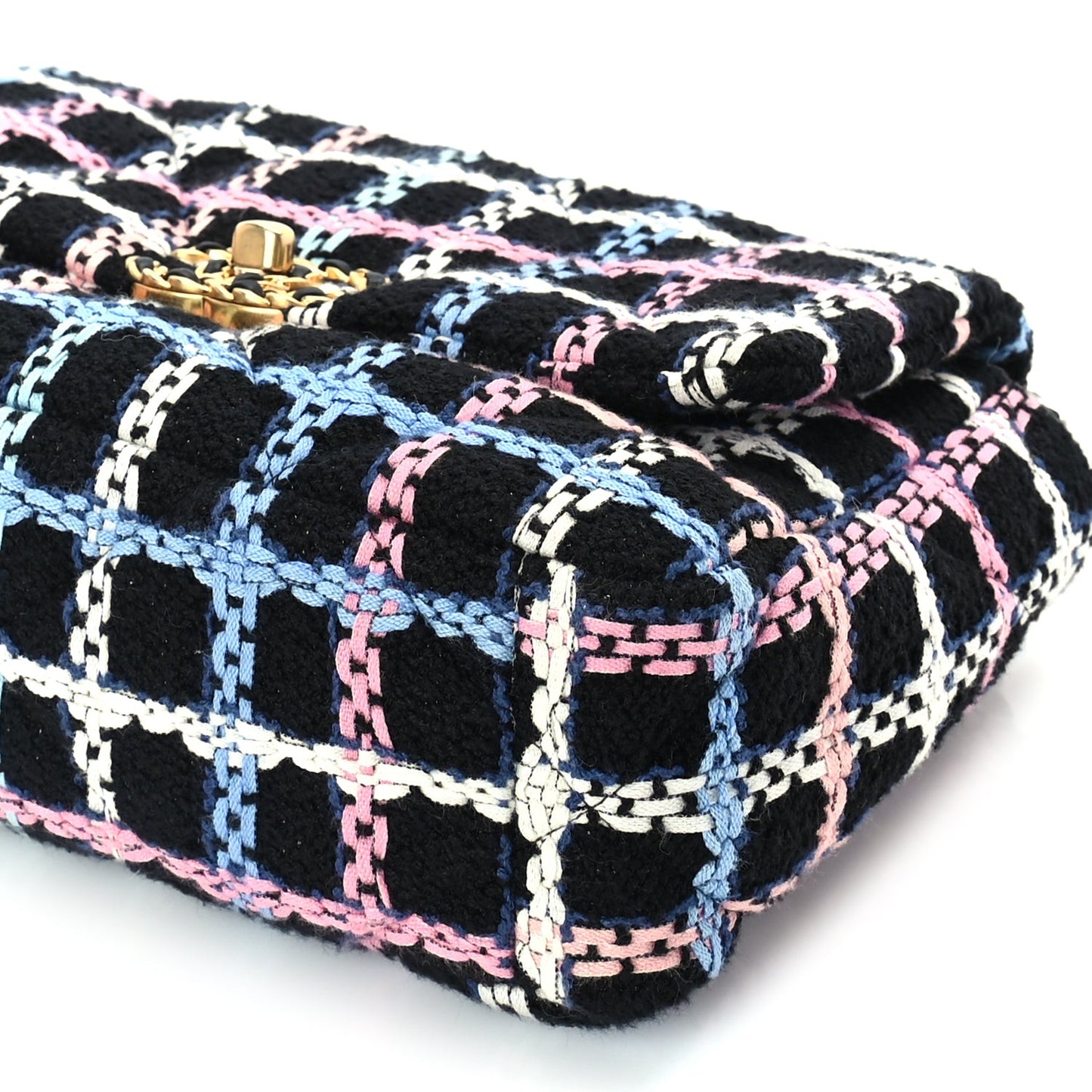 Tweed Quilted Medium 19 Flap Black Blue Pink