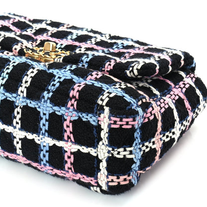 Chanel Tweed Quilted Medium 19 Flap Black Blue Pink 9 of 9