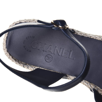 Chanel Lambskin Cap Toe CC Espadrille Sandals 38 Navy 7 of 8