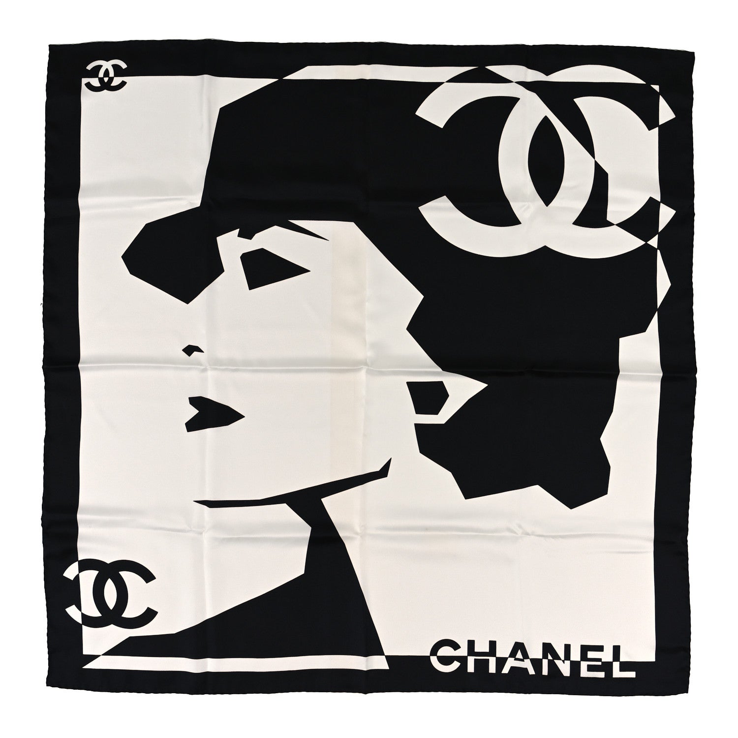 Chanel Silk Coco CC Square Scarf Black Ivory 1 of 3