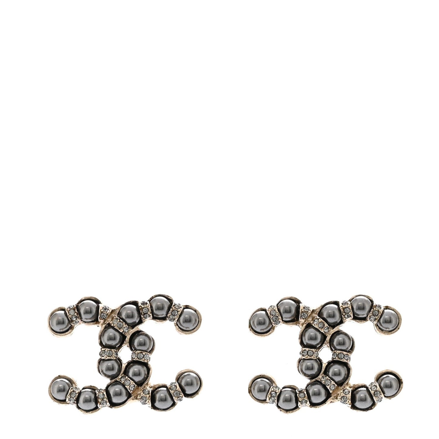 Pearl Crystal Nefertiti CC Earrings Silver Dark Grey