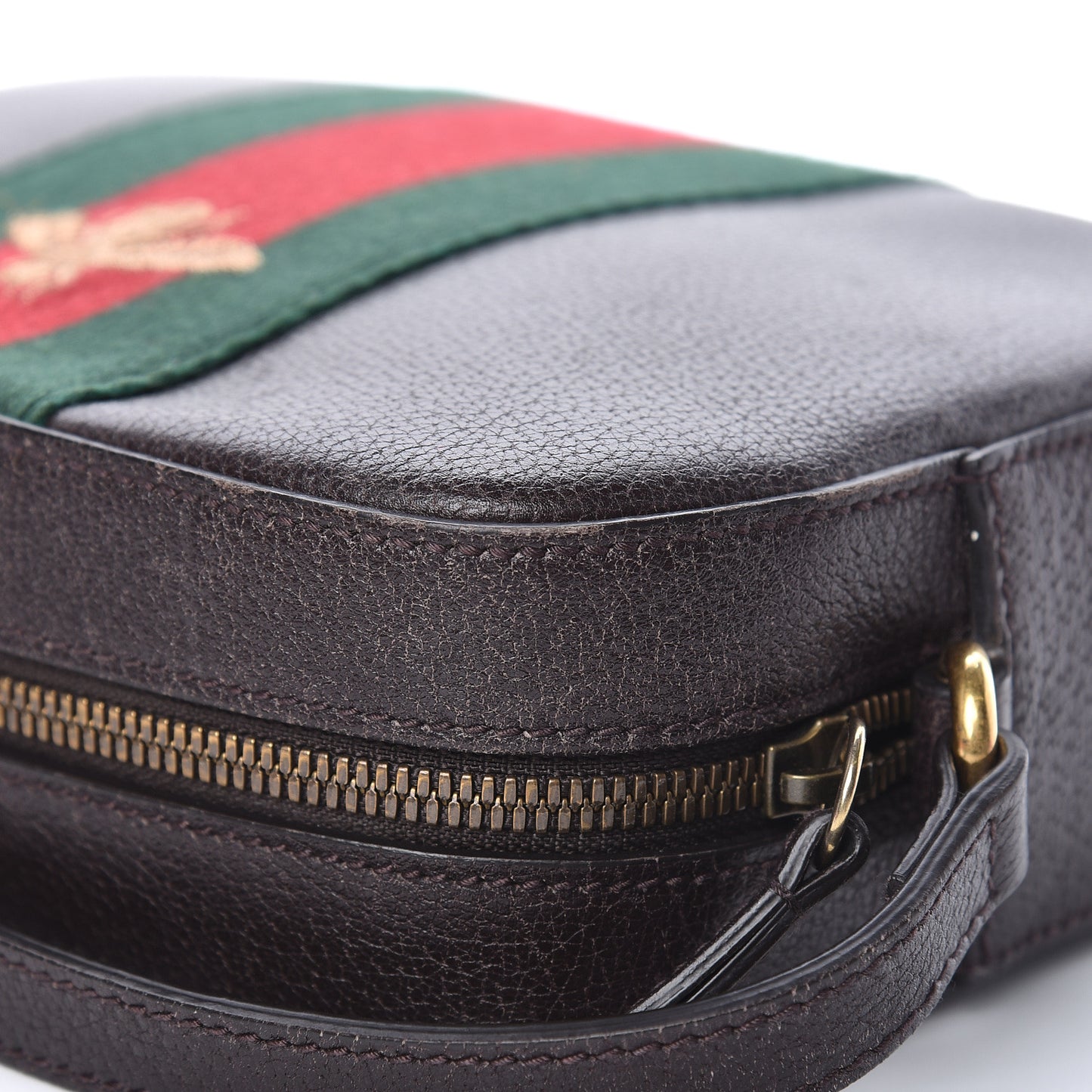 Textured Calfskin Web Small Webby Bee Shoulder Bag Brown Coffee