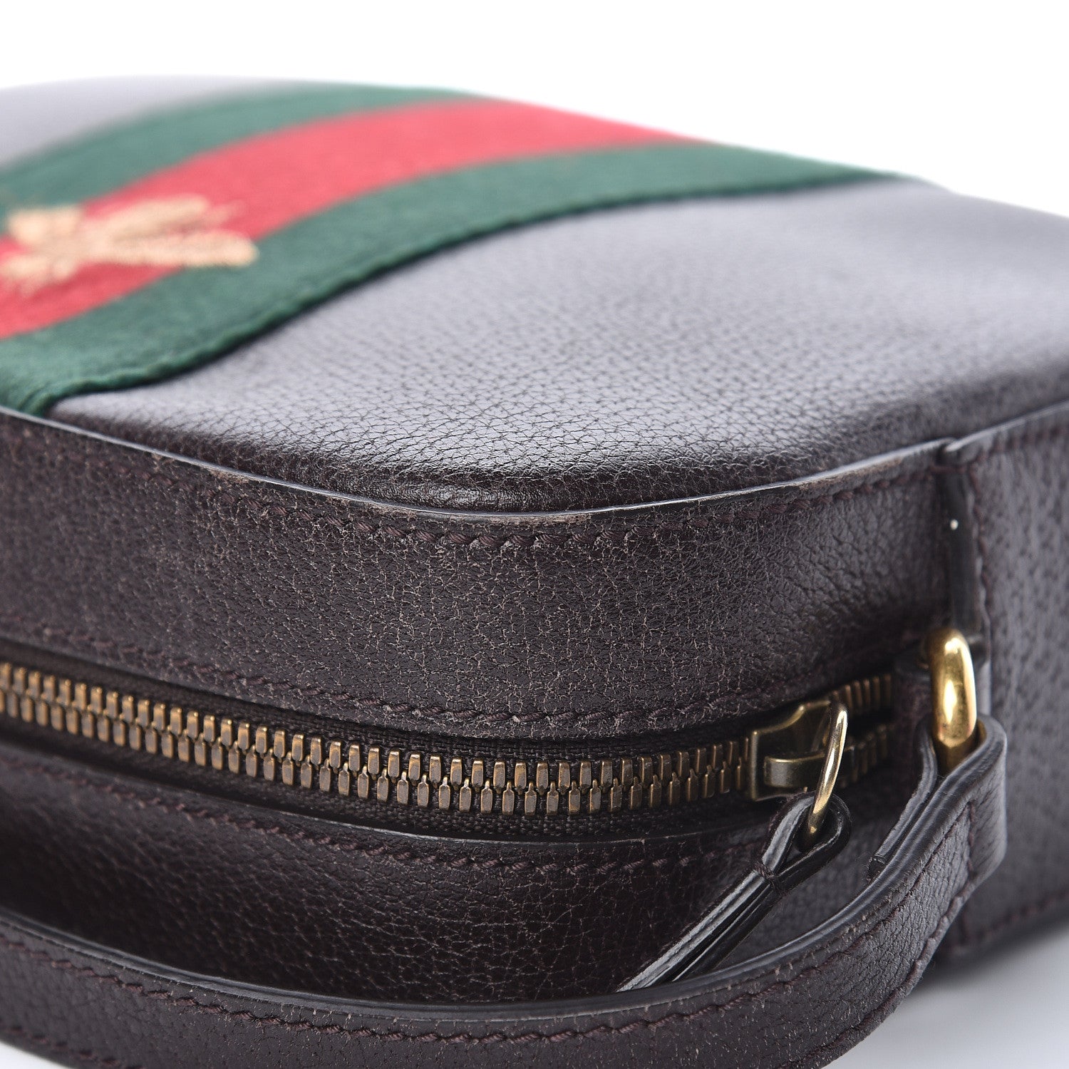 Gucci Textured Calfskin Web Small Webby Bee Shoulder Bag Brown Coffee 13 of 24