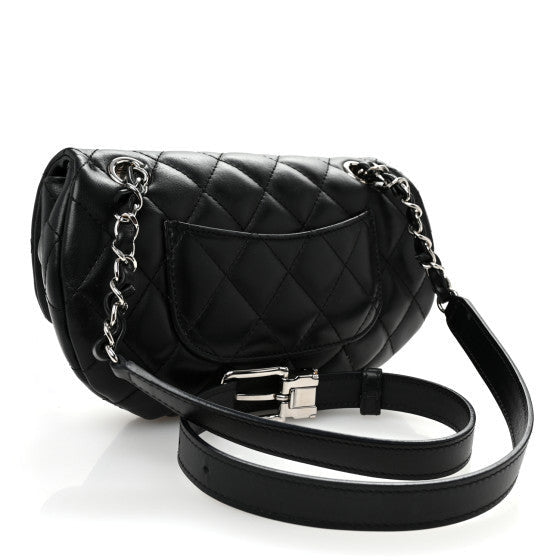 Calfskin Quilted CC Uniform Flap Belt Bag Black