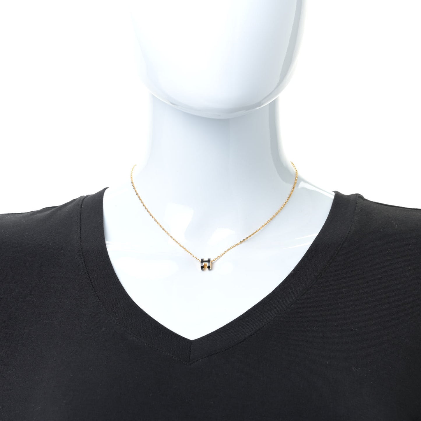 Lacquered Gold Mini Pop H Pendant Necklace Black