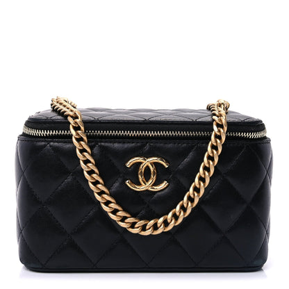 Chanel Lambskin Quilted Pearl Crush Small Vanity Case With Chain Black 1 of 8