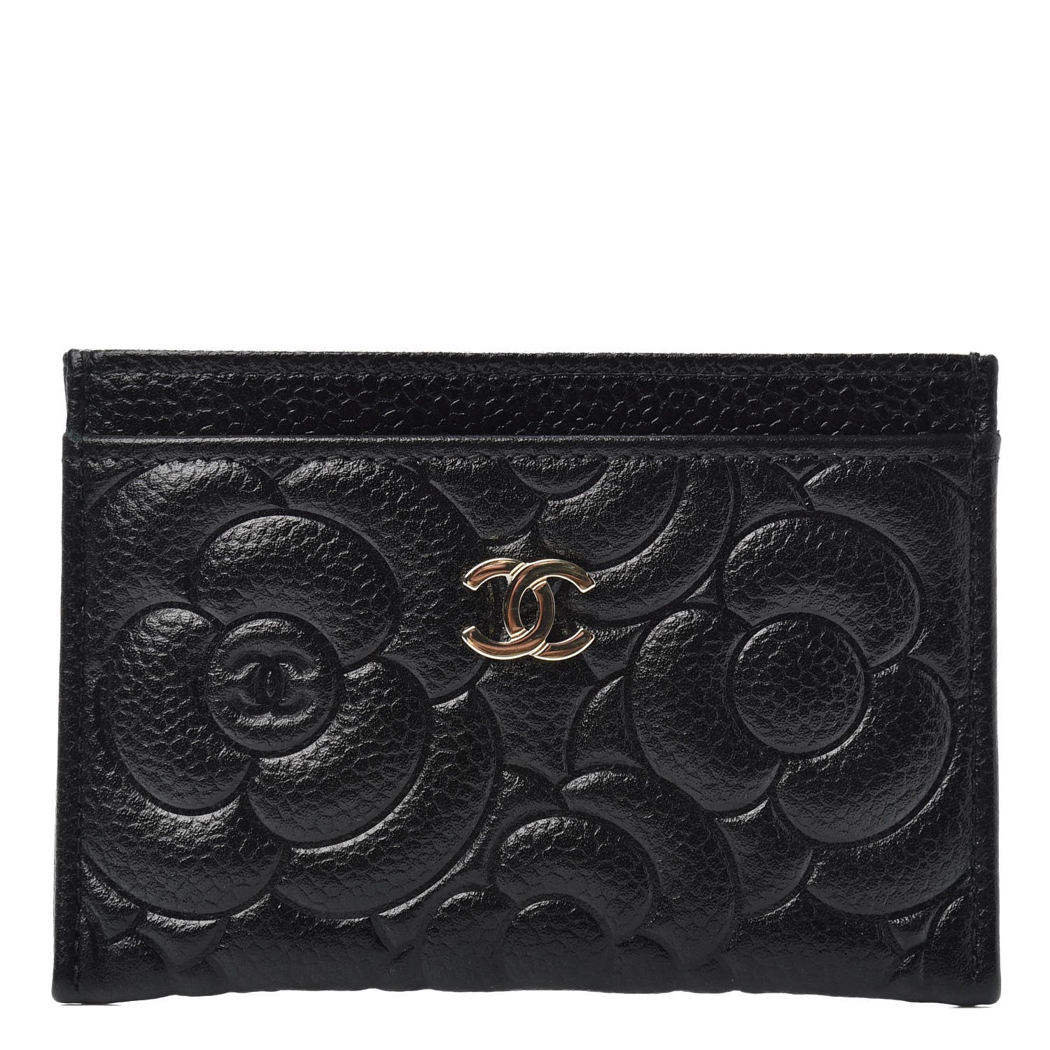 Chanel Caviar Camellia Embossed Card Holder Black 1 of 7