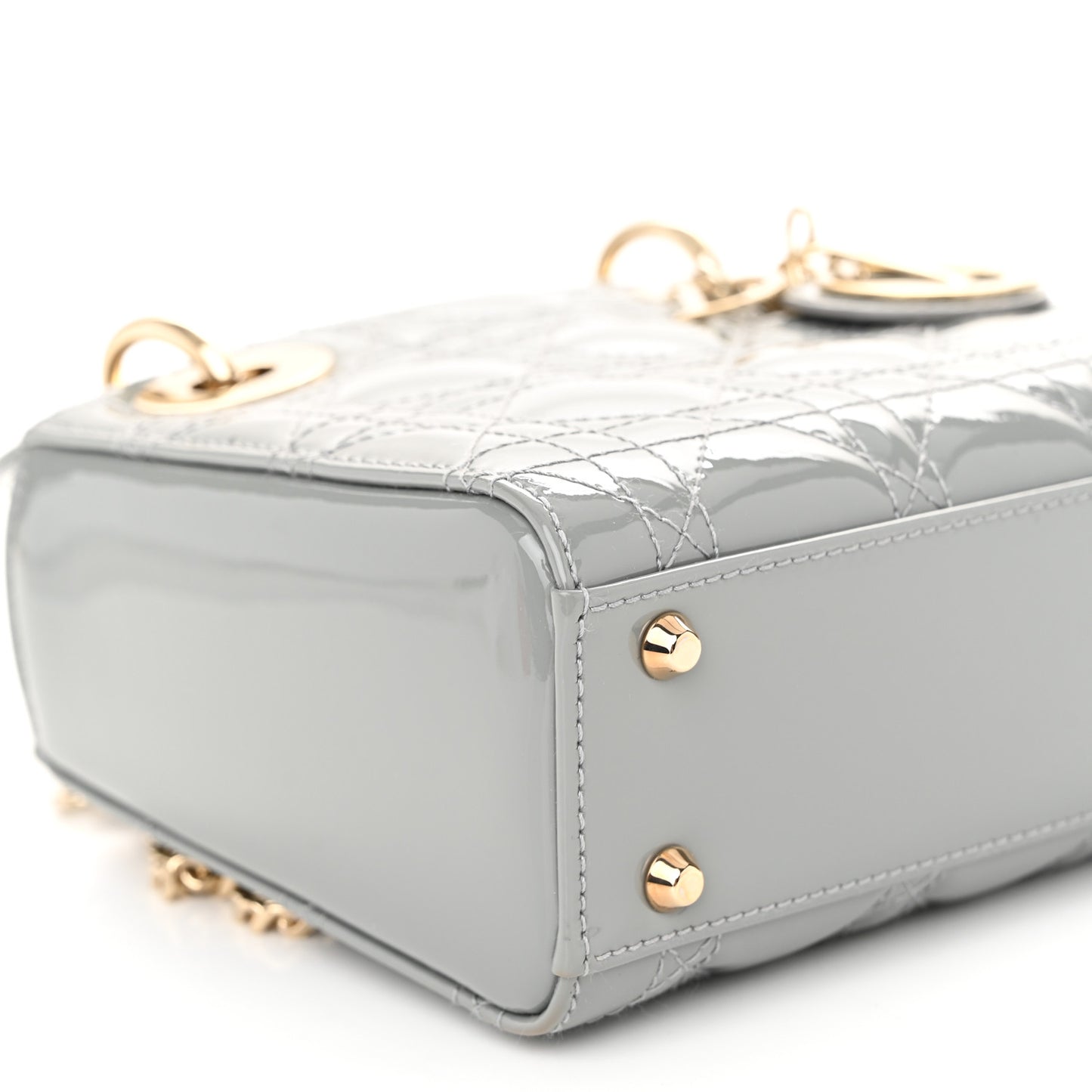 Patent Cannage Mini Lady Dior Grey Stone
