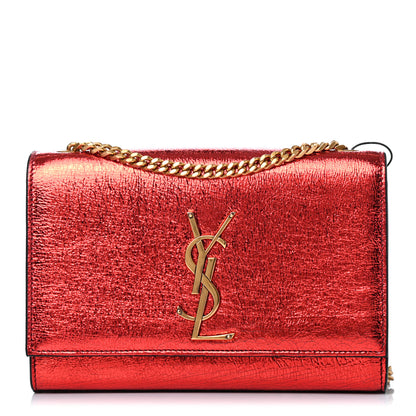 Saint Laurent Metallic Calfskin Small Classic Monogram Kate Satchel Red 1 of 4