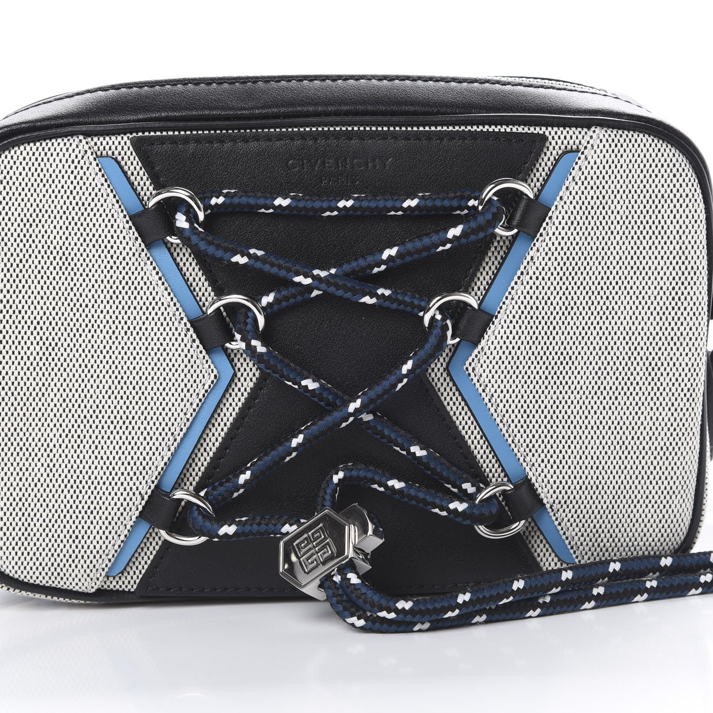 Calfskin Canvas Logo Bond Bum Bag Black Turquoise