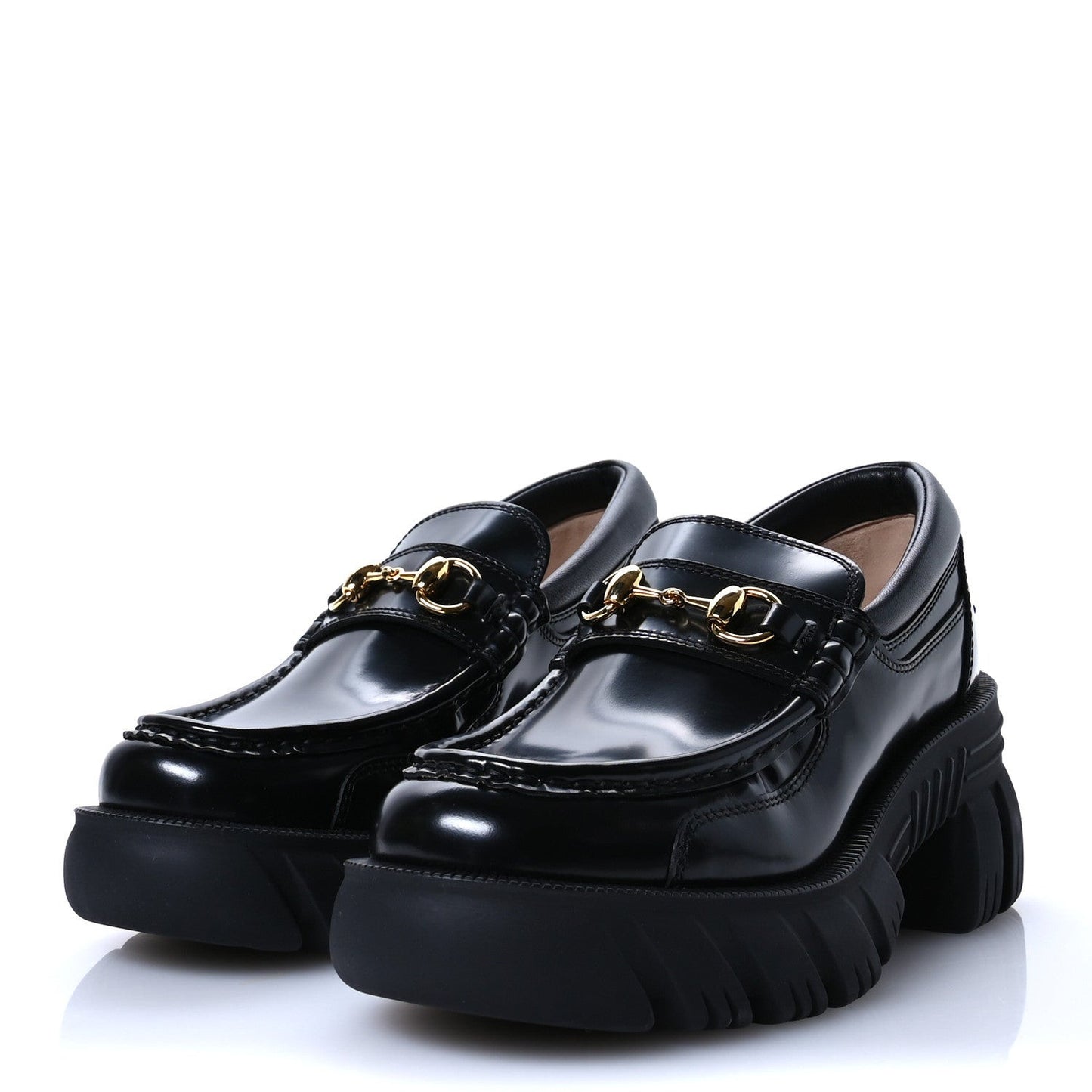 Magnum Calfskin Nappa Samoa Womens Horsebit Platform Chunky Lug Sole 40mm Loafers 35 Black