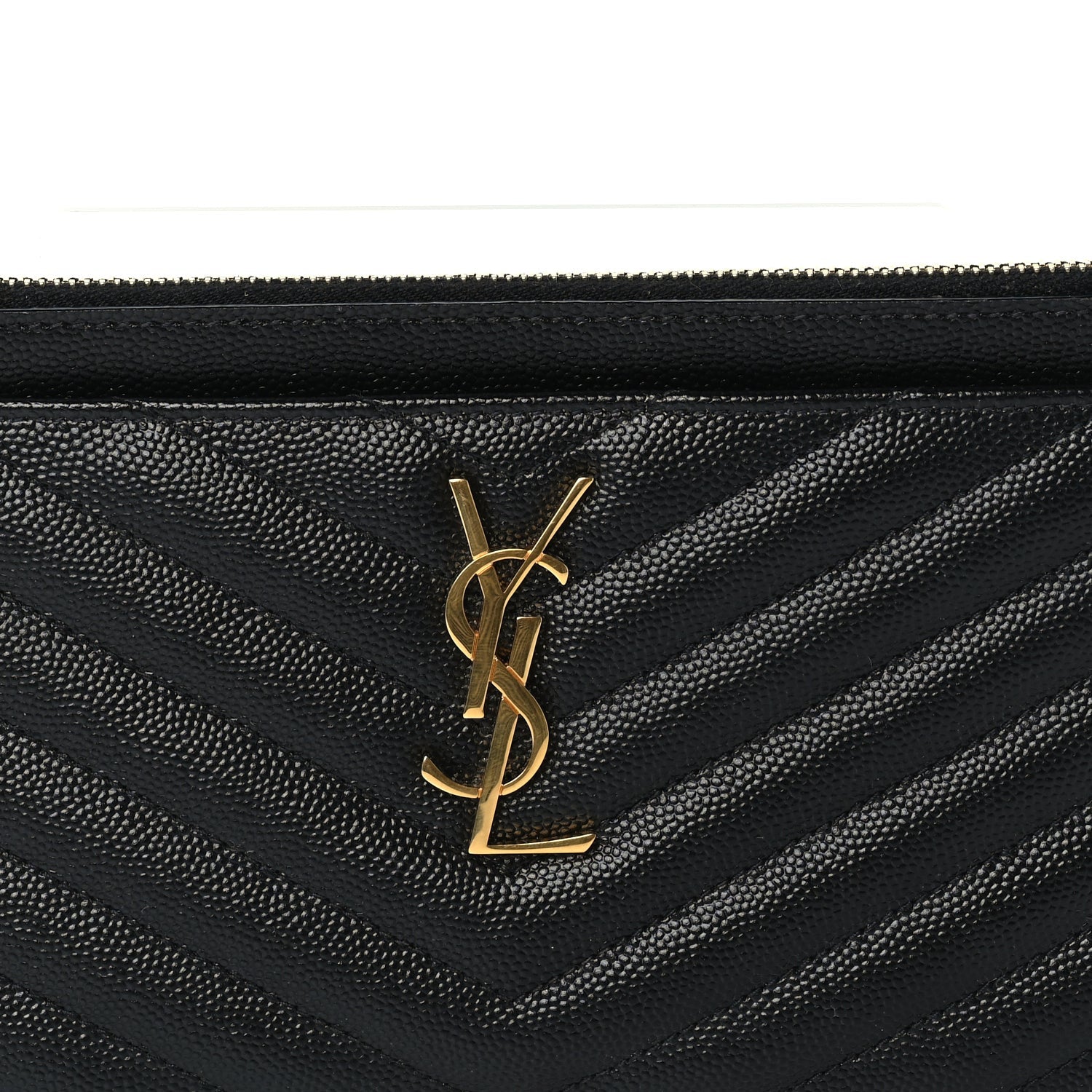 Saint Laurent Grain De Poudre Chevron Monogram Bill Pouch  Black 2 of 7