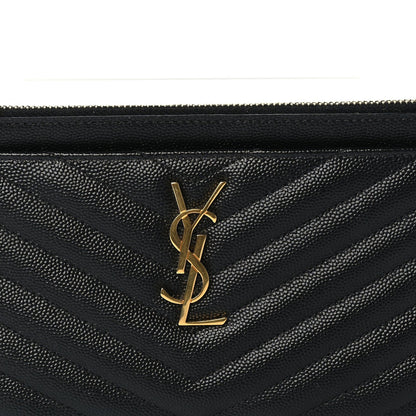 Saint Laurent Grain De Poudre Chevron Monogram Bill Pouch  Black 2 of 7