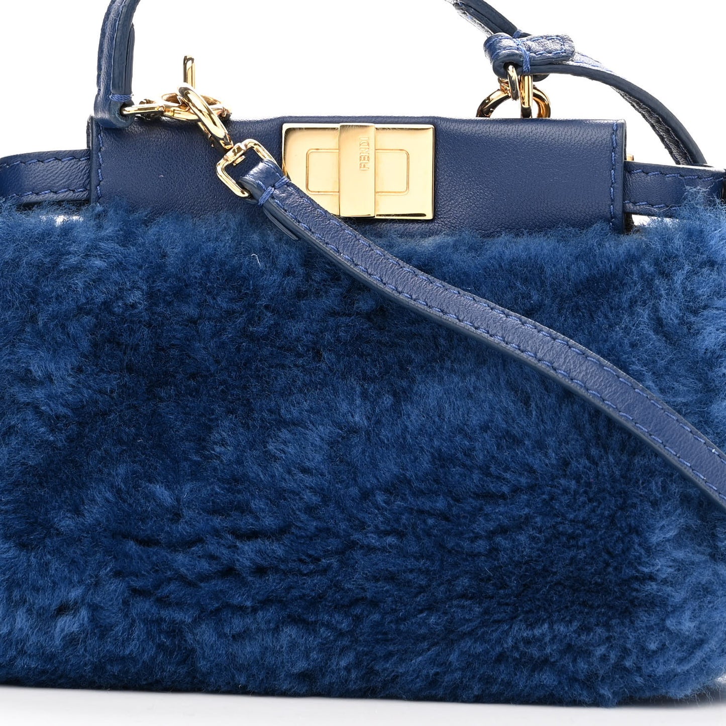Shearling Shiny Nappa Micro Peekaboo Iconic Satchel Blue