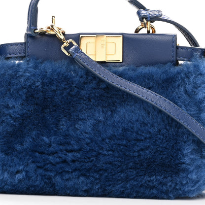 Fendi Shearling Shiny Nappa Micro Peekaboo Iconic Satchel Blue 9 of 11