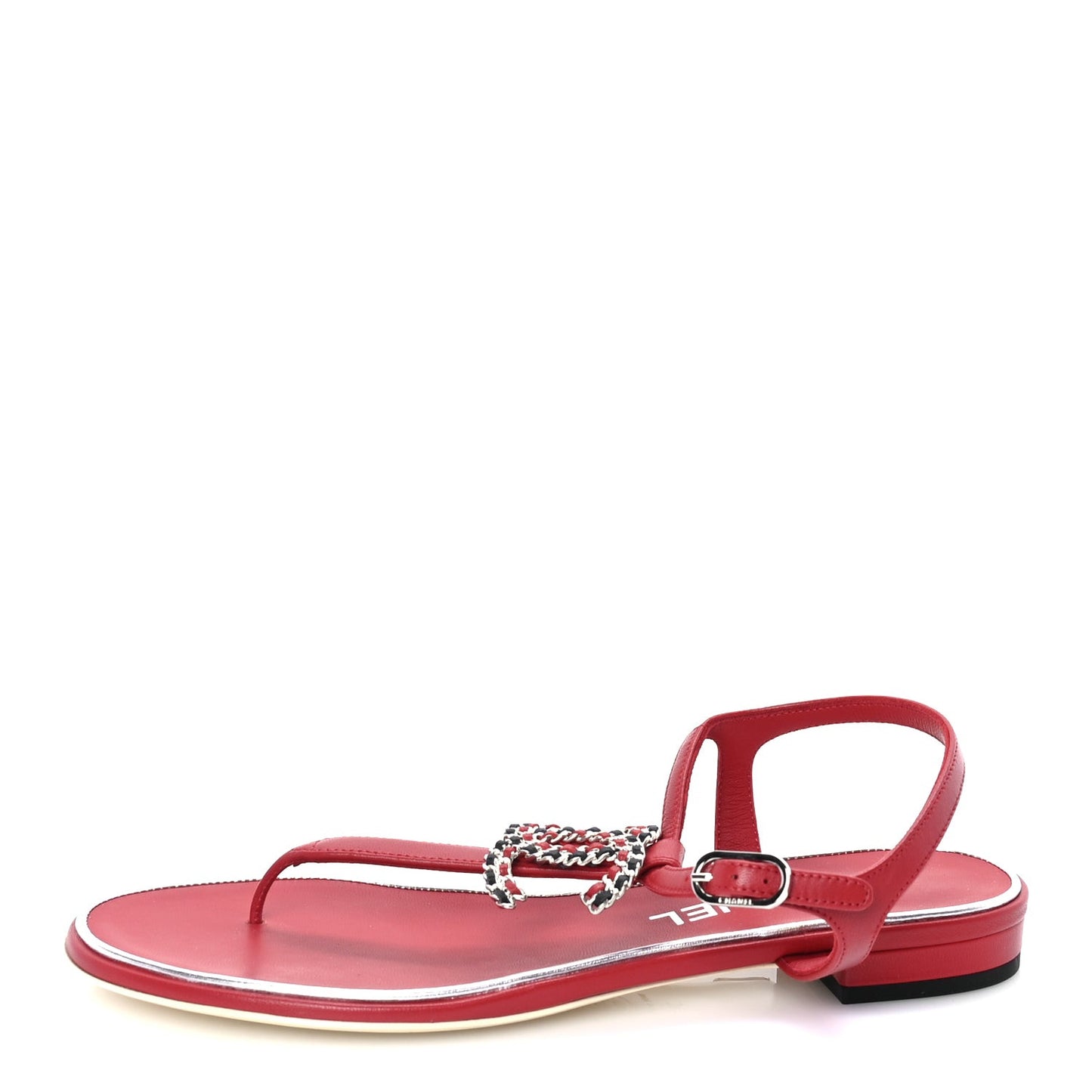 Lambskin CC Chain Thong Sandal 38 Red