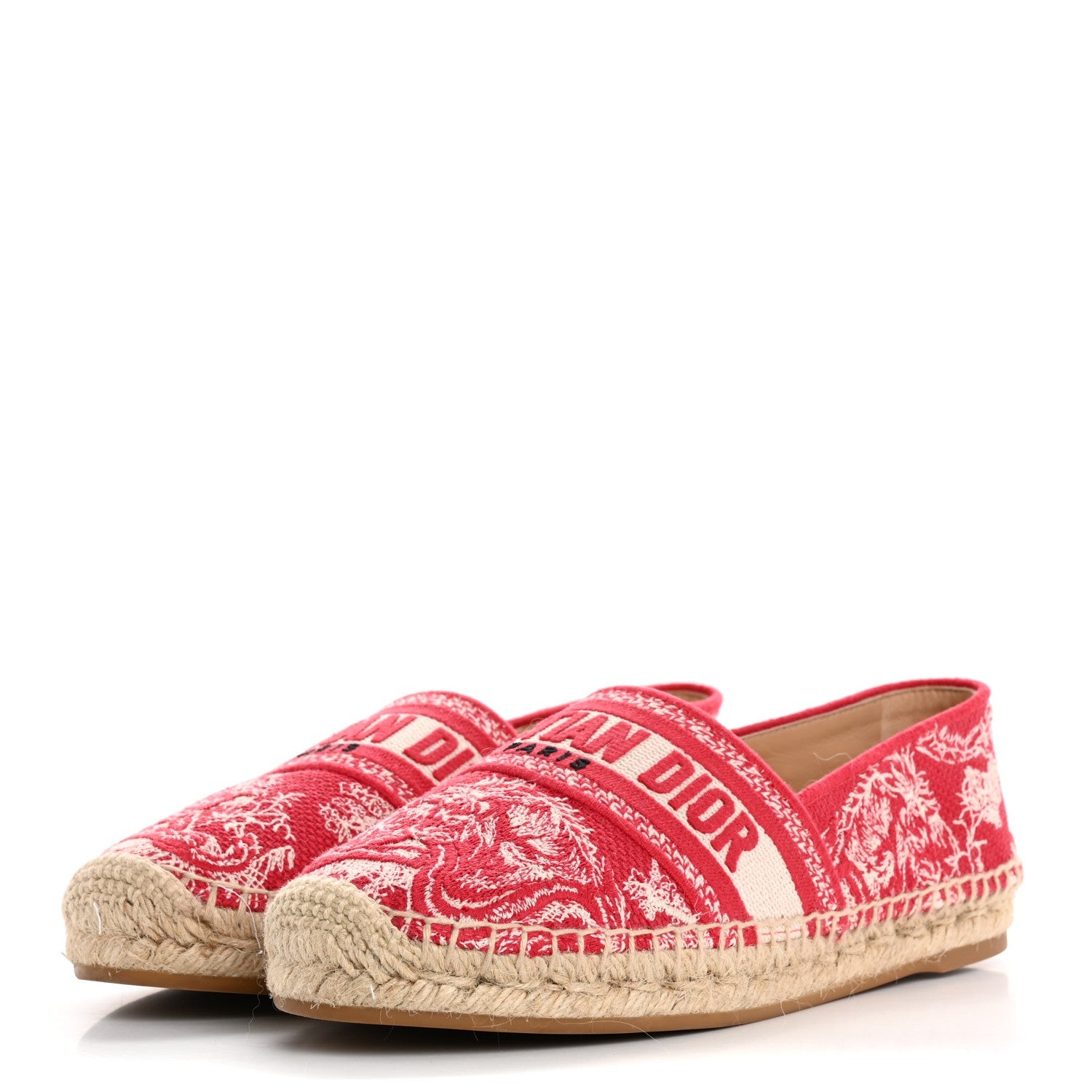 Christian Dior Embroidered Toile De Jouy Granville Espadrille 38.5 Raspberry 4 of 7