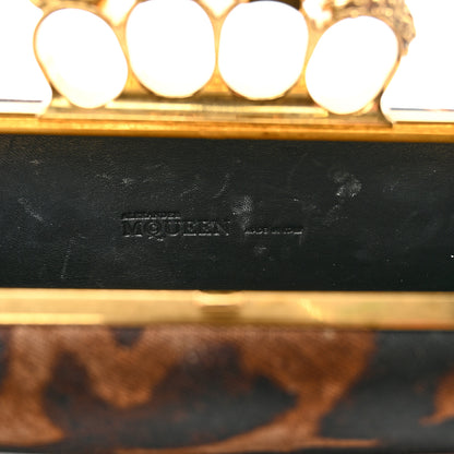Alexander McQueen Silk Ocelot Print Skull Knuckle Box Clutch 5 of 9