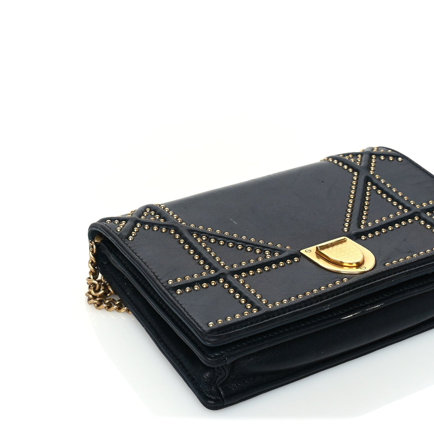 Calfskin Studded Diorama Wallet on Chain Pouch Green