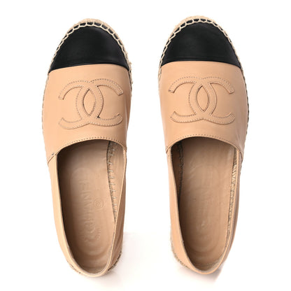Chanel Lambskin CC Espadrilles 37 Beige Black 2 of 10