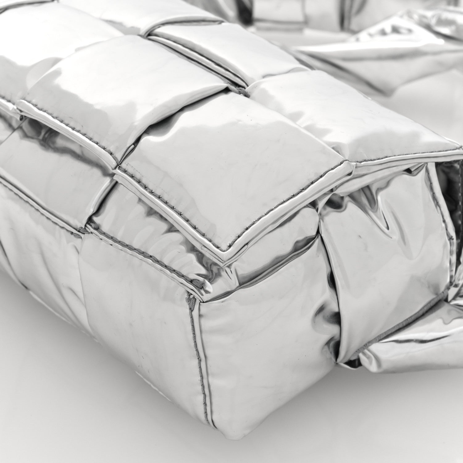 Bottega Veneta Metallic Lambskin Maxi Intrecciato Padded The Belt Cassette Bag Silver 10 of 10