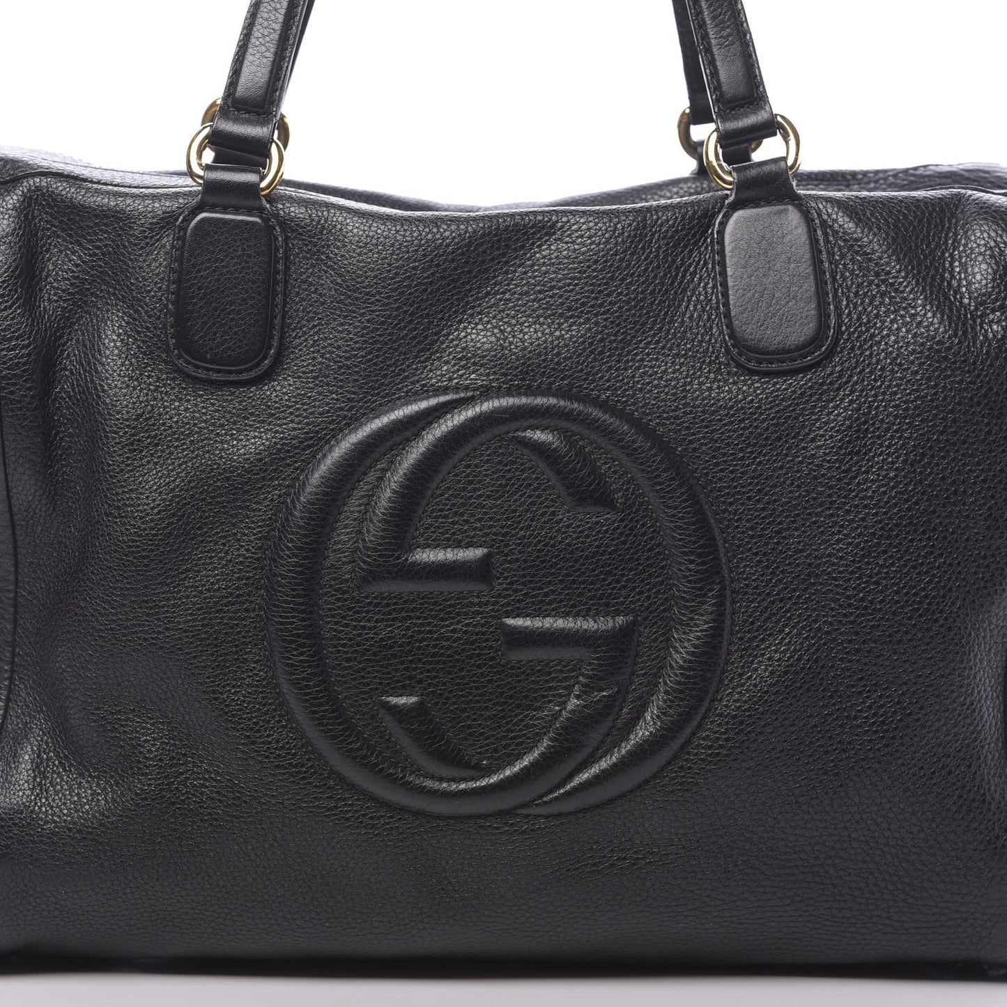 Pebbled Calfskin Large Soho Top Handle Bag Black