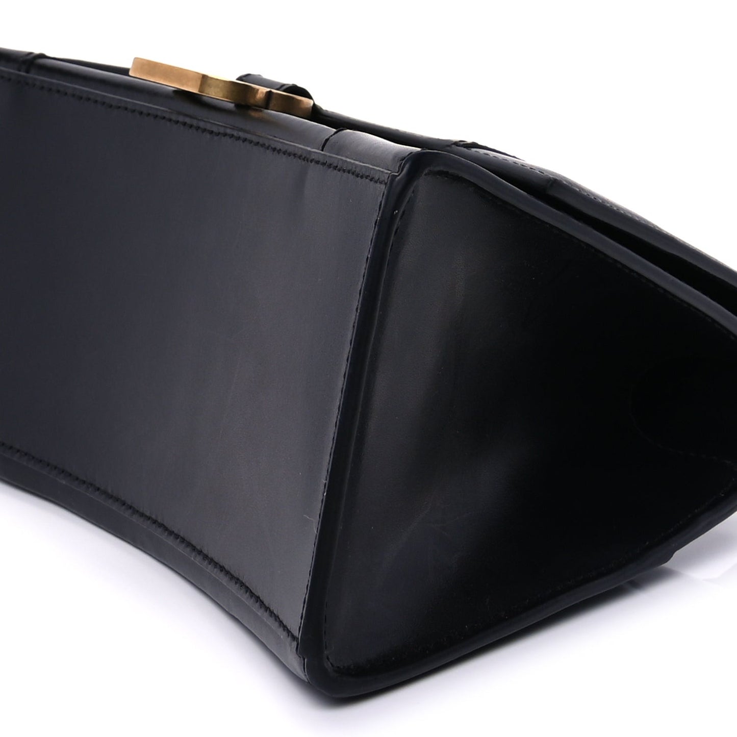 Shiny Box Calfskin Small Hourglass Top Handle Bag  Black