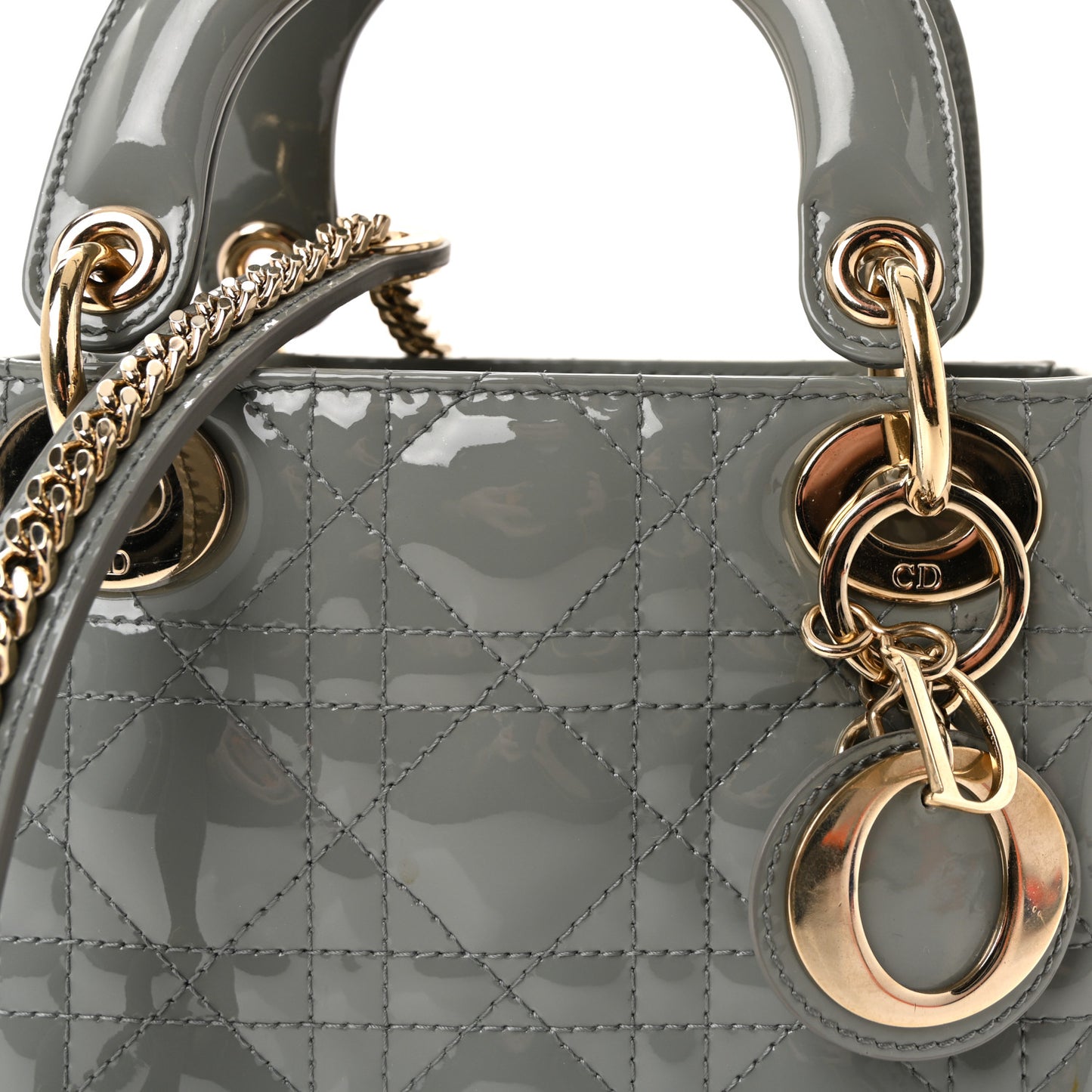 Patent Cannage Mini Lady Dior Grey Stone