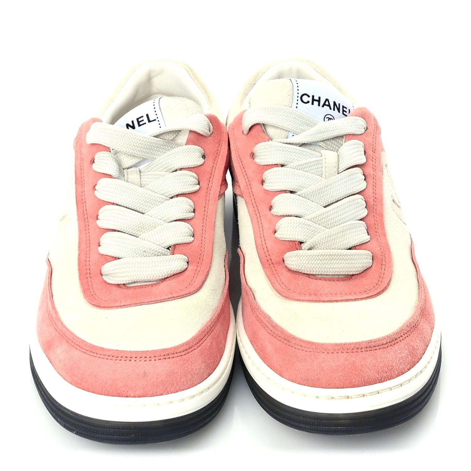 Chanel Suede Kidskin Womens CC Sneakers 39.5  White Pink 4 of 8