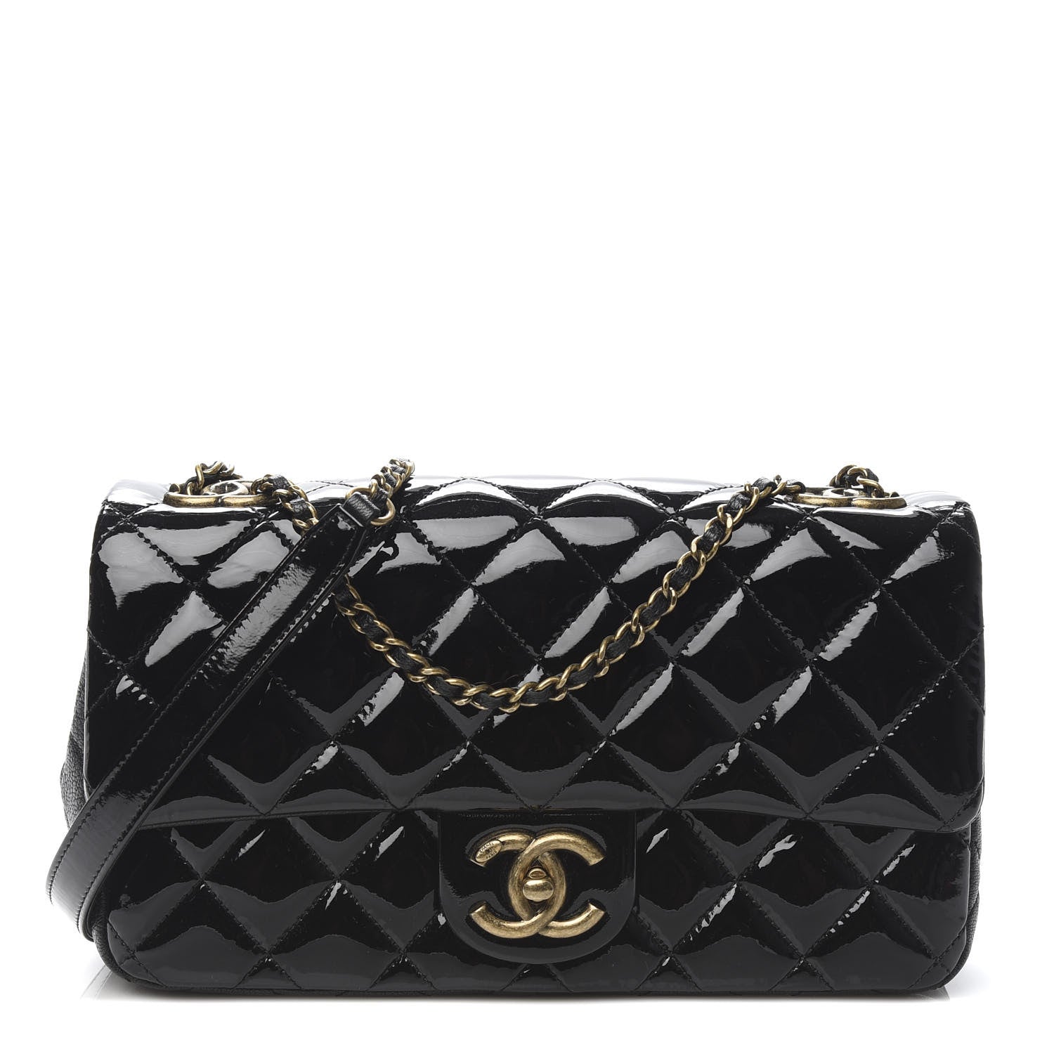 Chanel Patent Goatskin Quilted Medium CC Eyelet Flap Black 1 of 11