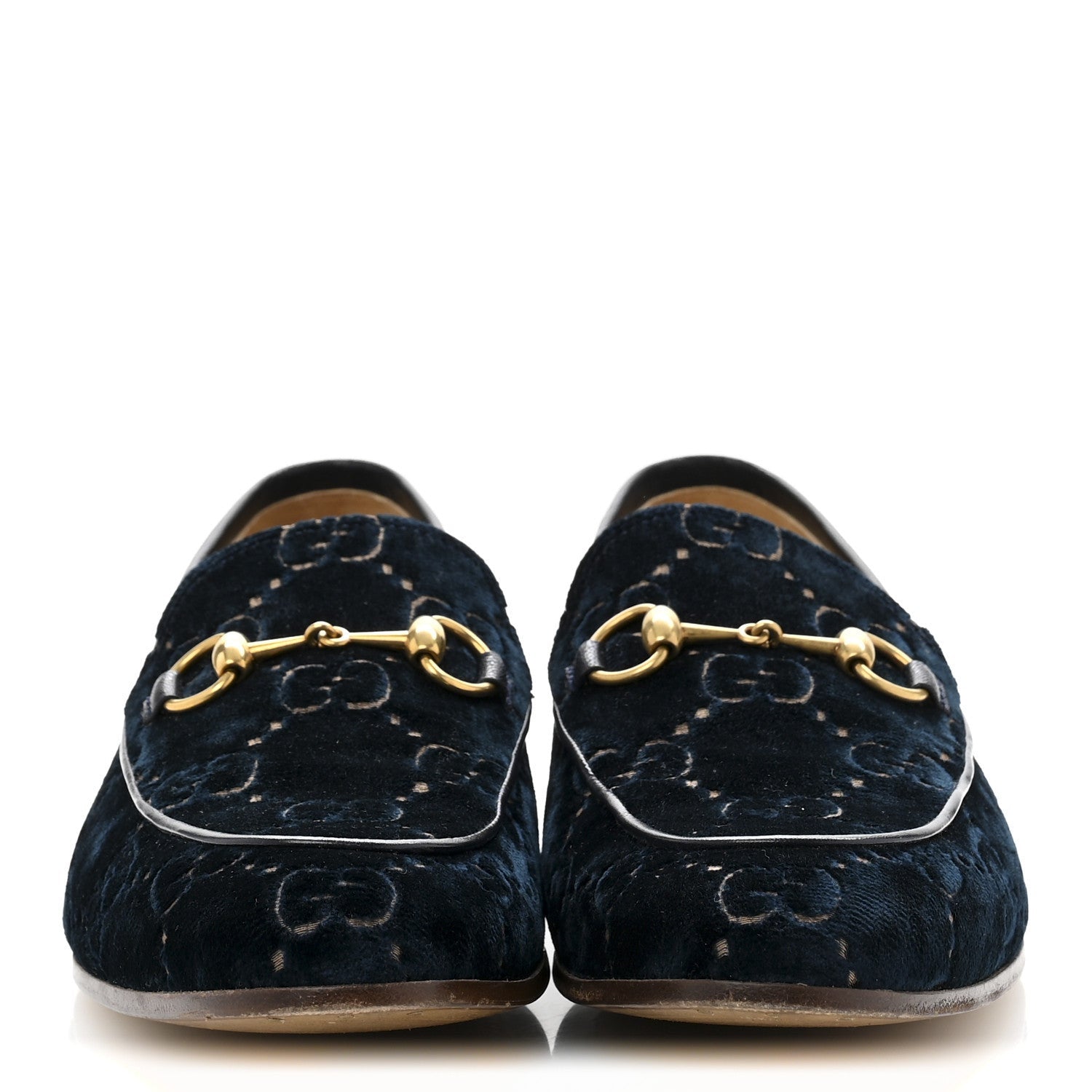 Gucci Velvet GG Monogram Horsebit Mens Jordaan Loafers 8.5 Blue Beige 3 of 7