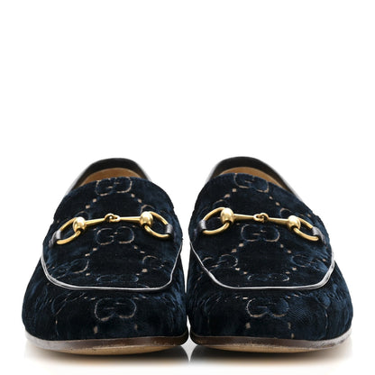 Gucci Velvet GG Monogram Horsebit Mens Jordaan Loafers 8.5 Blue Beige 3 of 7