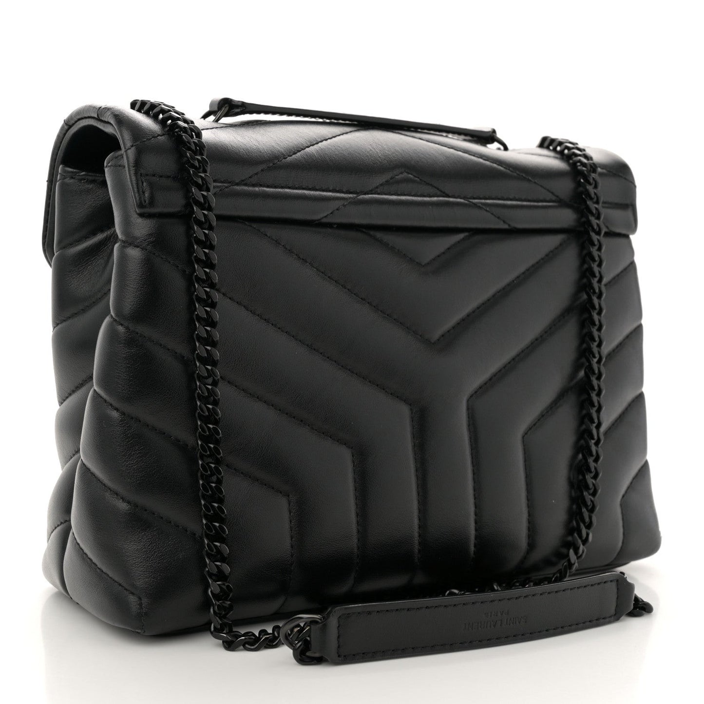 Calfskin Y Quilted Monogram Monochrome Small Loulou Chain Satchel Black