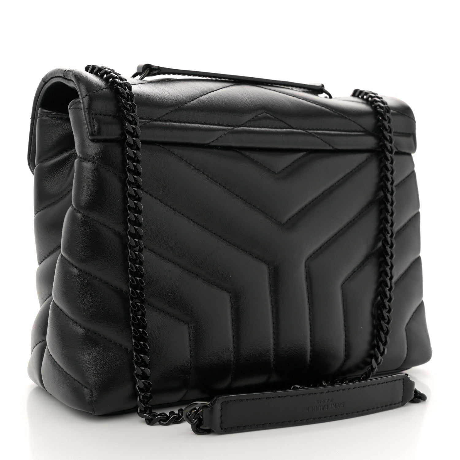 Saint Laurent Calfskin Y Quilted Monogram Monochrome Small Loulou Chain Satchel Black 3 of 7