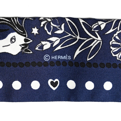 Hermes Silk Peuple Du Vent Bandana Twilly Marine White Black 3 of 4