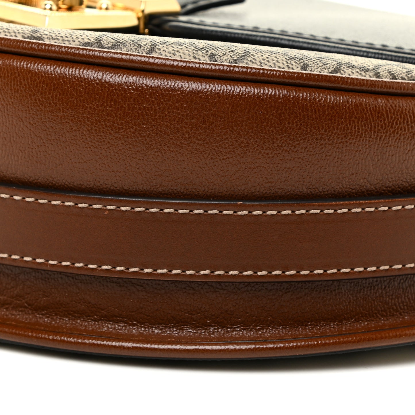 GG Supreme Monogram Calfskin Small Padlock Messenger Shoulder Bag Beige Black Cuir