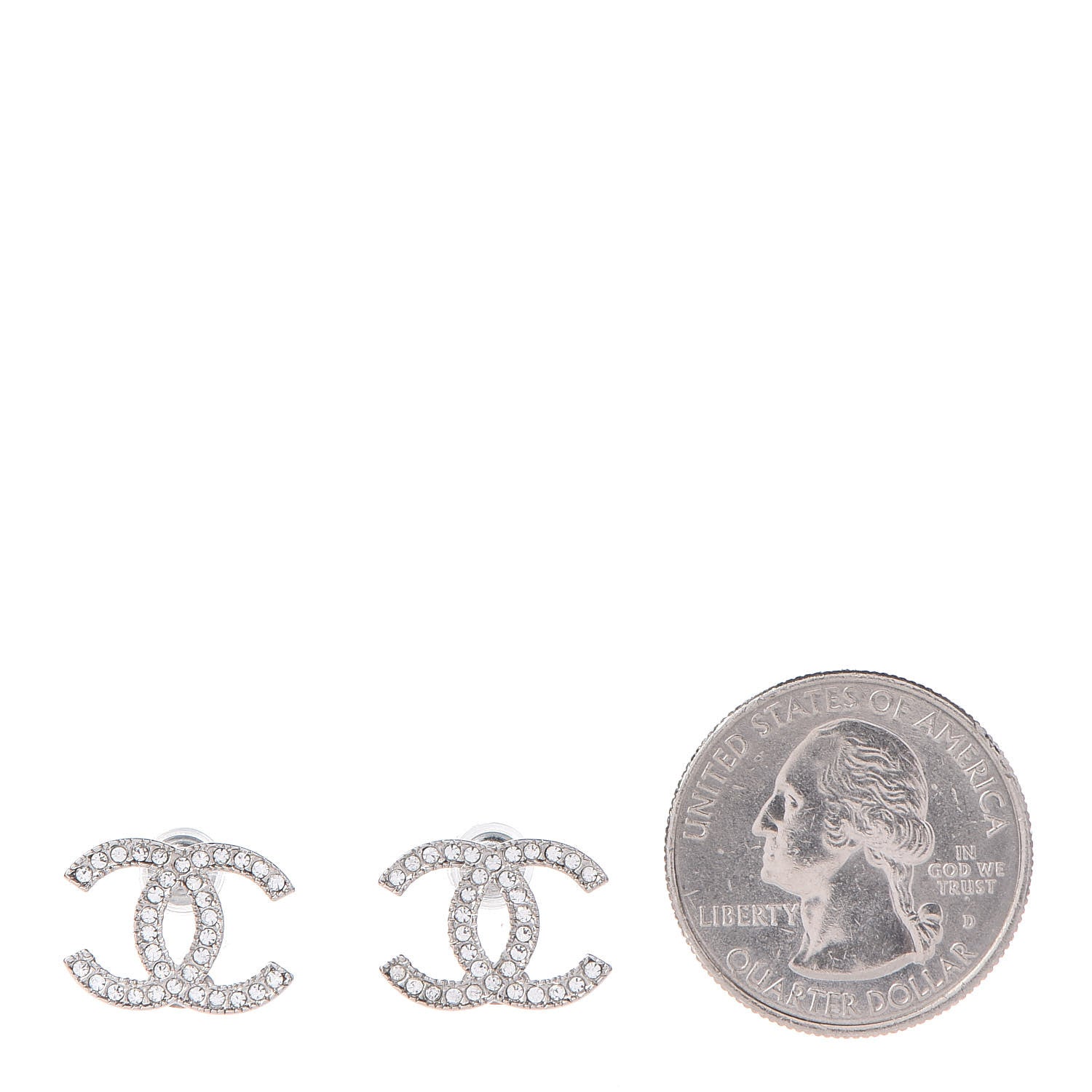 Chanel Crystal Timeless CC Earrings Silver 2 of 5