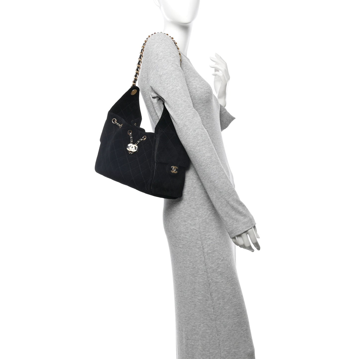 Suede Quilted Small Chanel 25 Handbag Black