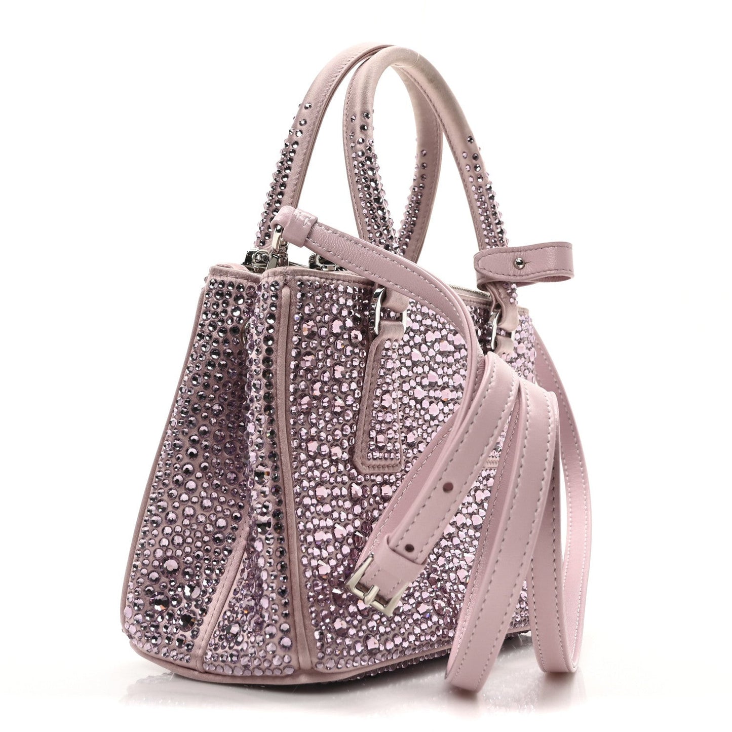 Satin Crystal Mini Galleria Double Zip Tote Alabastro
