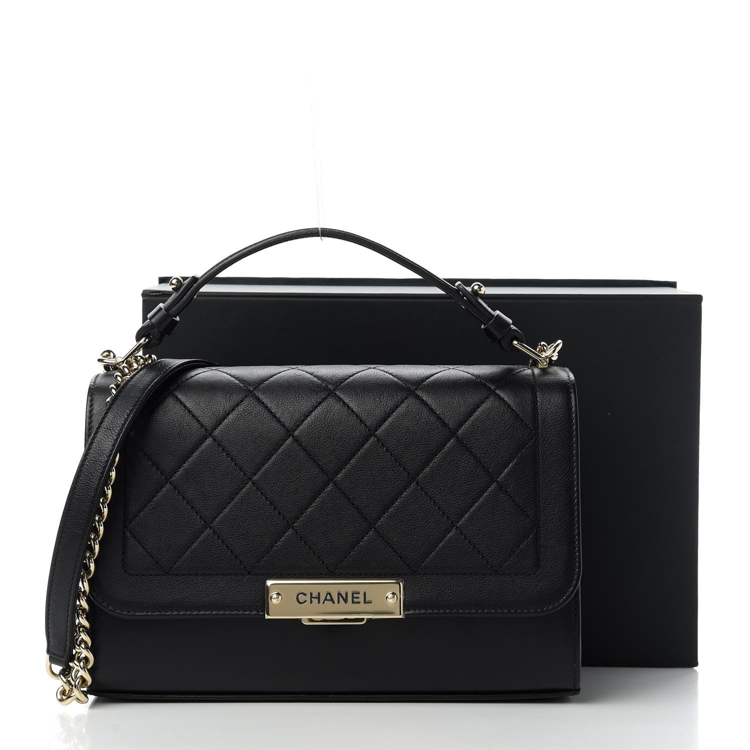 Chanel Grained Calfskin Quilted Medium Label Click Flap Bag Black 11 of 11